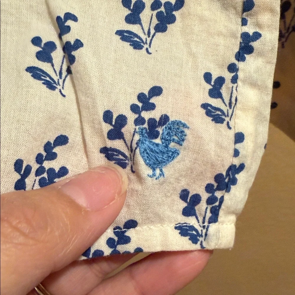 Blue Rooster Collection Cream Shirt with Blue Floral Print